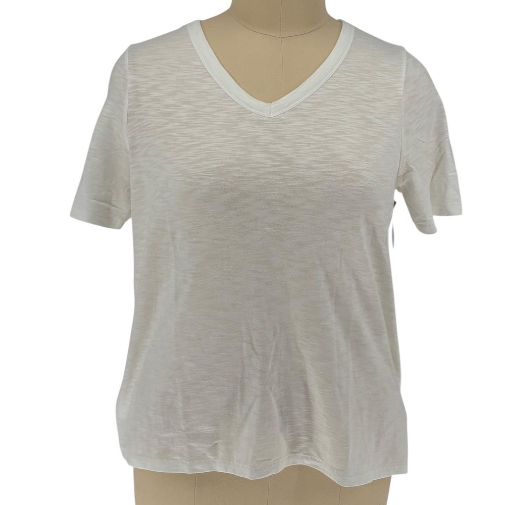 Chico's Ultimate Tee White Slub‎ Knit Elbow Sleeve V-Neck Top Size 3 XL